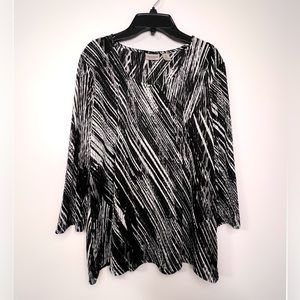 Chico’s Women’s Size Large | Black & White | Ribbed | 3/4 Sleeve | Blouse EUC